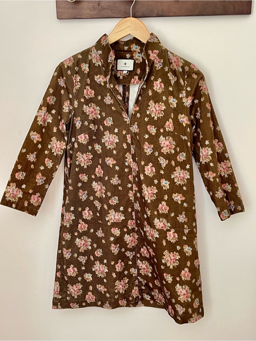 Tuckernuck Floral Corduroy Shift Dress Brown Pink XS